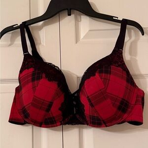 Red Plaid Lace-Trim Sexy Straps Push-Up Bra